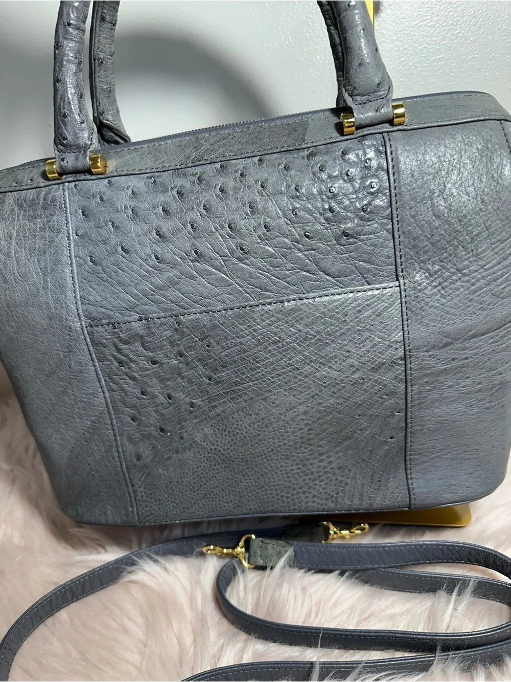 Gray Ostrich-Leather Satchel Bag